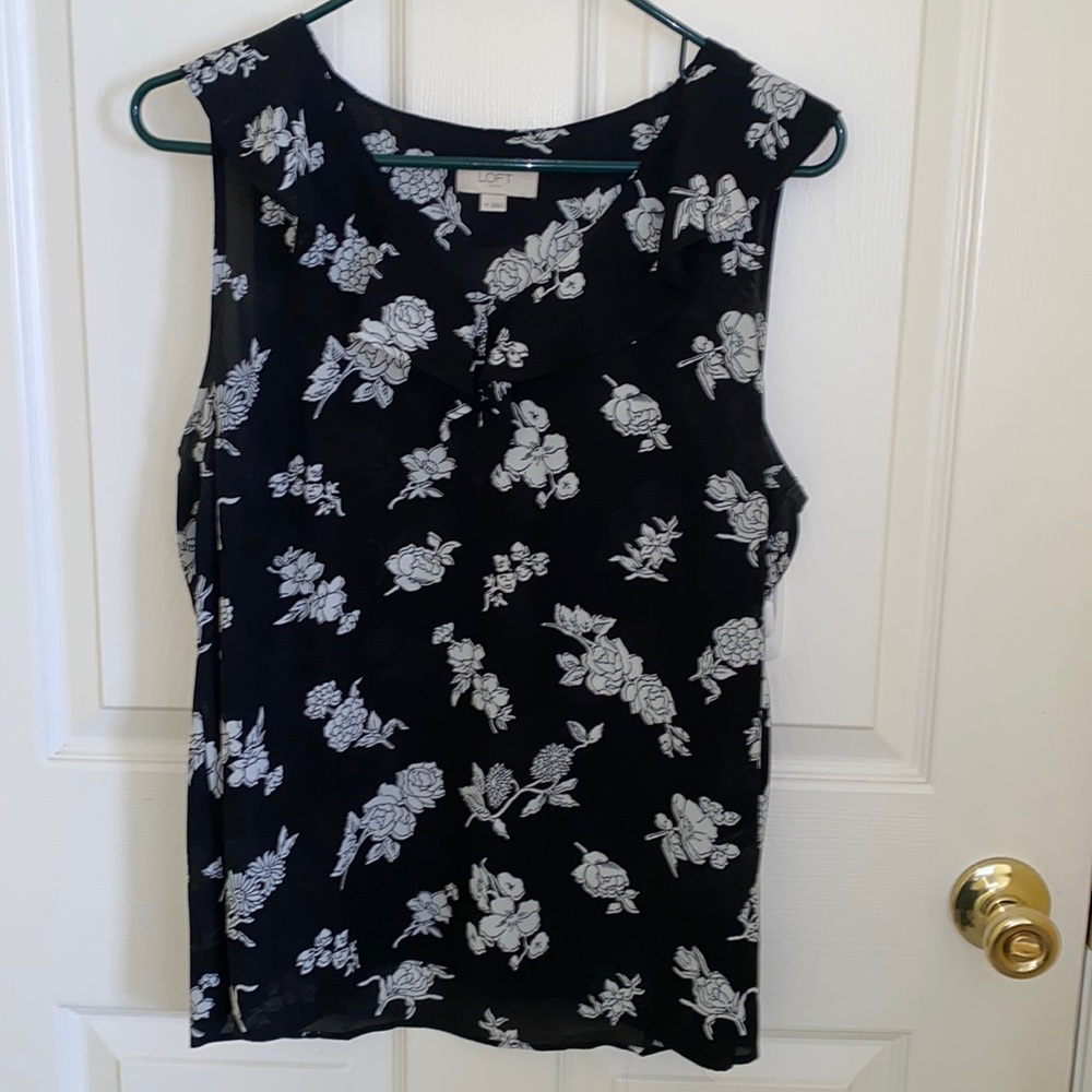 Black and white floral print blouse from the Loft